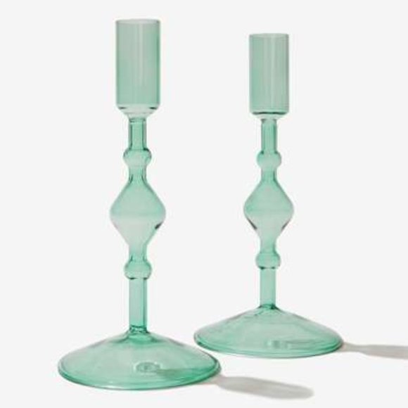 POKETO Glass Candlestick Holder Set of 2